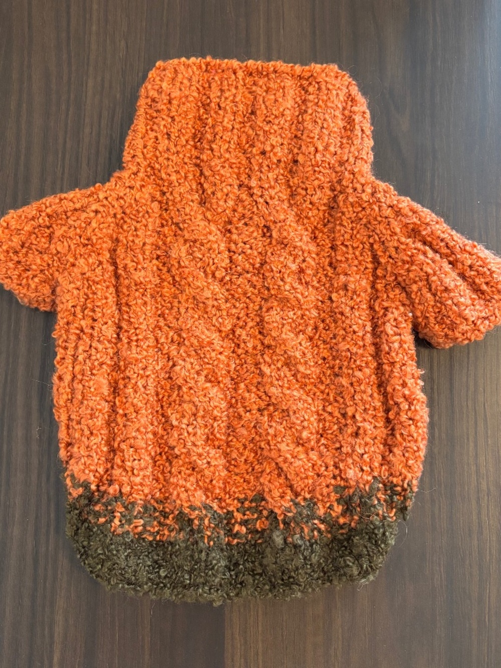Handmade Knit Dog Sweater Orange & Olive Boucle